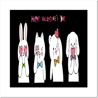 kawaai animal happy valentines day Posters and Art